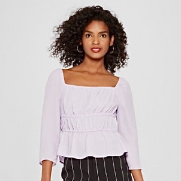 WhoWhatWear Lavender Ruched Square Neck Top - Picture 1 of 3
